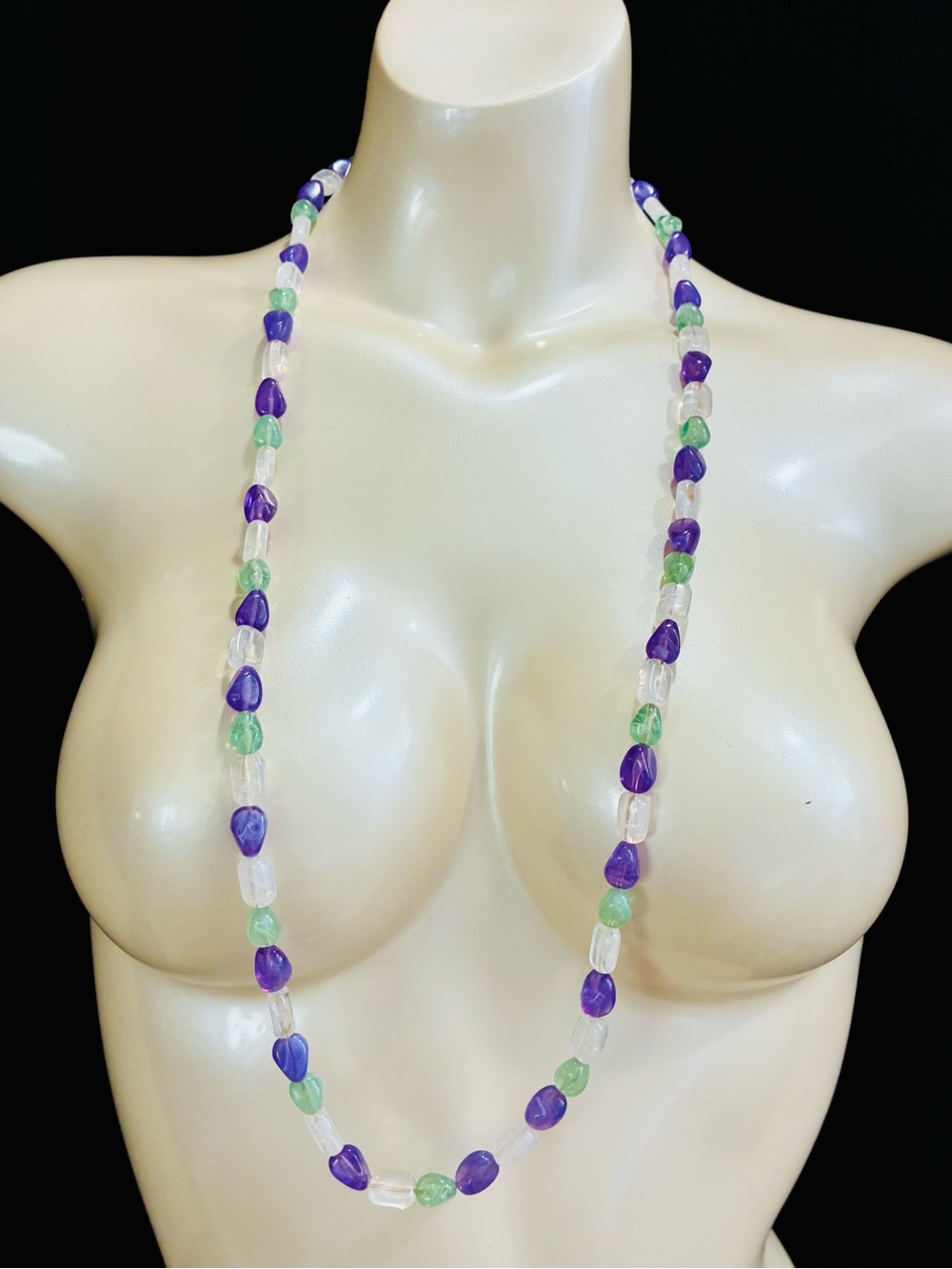 Beaded Multi-Color Necklace - Purple, Green & Clear